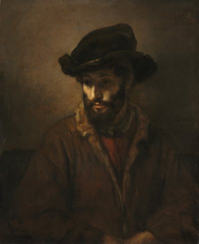 Um Homem Barbudo Usando um Chapéu, c. 1655-1660 (óleo sobre tela) de Rembrandt Harmensz. van Rijn