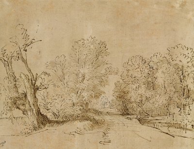 Uma estrada arborizada de Rembrandt van Rijn