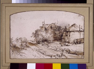 Um palheiro perto de uma fazenda, c.1650 (caneta e tinta sobre papel) de Rembrandt Harmensz. van Rijn