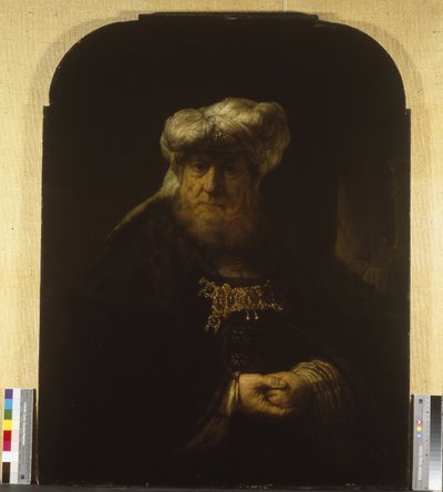 Um homem com fato oriental, cerca de 1639 (óleo sobre painel de madeira) de Rembrandt Harmensz. van Rijn