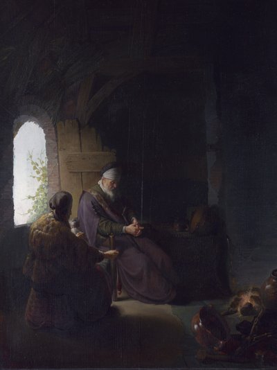 Anna e o Cego Tobit, c.1630 (óleo no painel) de Rembrandt van Rijn