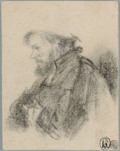 Homem barbudo, meio comprimento, de perfil à esquerda de Rembrandt van Rijn