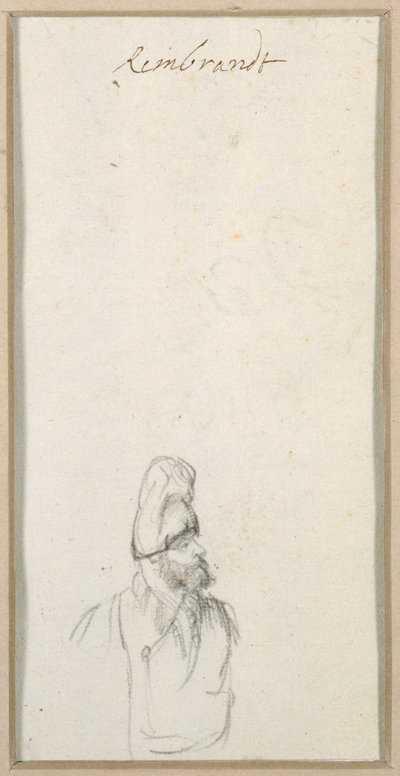 Homem barbudo de perfil, em gorro alto, c.1640 (giz preto sobre papel) de Rembrandt Harmensz. van Rijn
