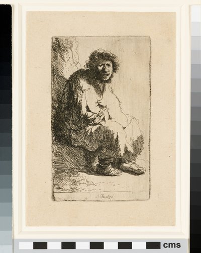 Mendigo sentado em um banco de Rembrandt van Rijn
