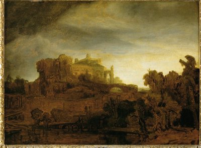 Castelo ao crepúsculo ... de Rembrandt Harmensz. van Rijn