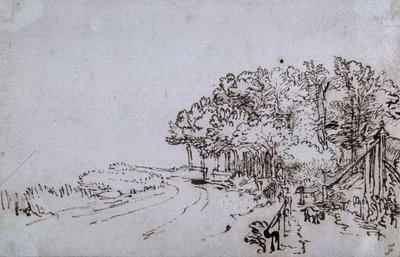 Cópia à cabeça do Amsteldijk perto de Trompenburg, c.1649 (caneta e tinta sobre papel) de Rembrandt Harmensz. van Rijn