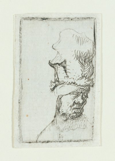 Cabeça de homem com chapéu alto (gravura) de Rembrandt van Rijn