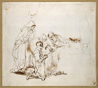 Isaac Blessing Jacob (giz preto sobre papel) de Rembrandt Harmensz. van Rijn