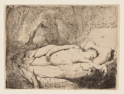 Júpiter e Antiope: Prato mais pequeno, c.1631 (gravura em papel couché) de Rembrandt Harmensz. van Rijn