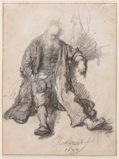 Velho sentado (The Drunken Lot), c.1630-33 (caneta, giz e tinta sobre papel) de Rembrandt Harmensz. van Rijn