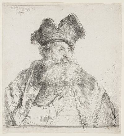 Homem velho com gorro de pele dividida de Rembrandt van Rijn