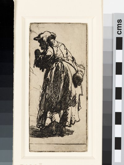 Mulher velha mendiga com uma cabaça, c.1629 (gravura) de Rembrandt van Rijn