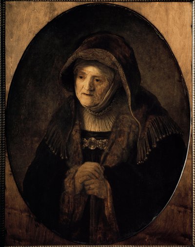 Retrato da mãe da artista encostada à sua bengala (óleo sobre tela de Rembrandt van Rijn