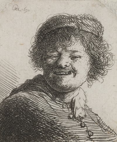 Rembrandt em um boné, rindo: busto de Rembrandt van Rijn