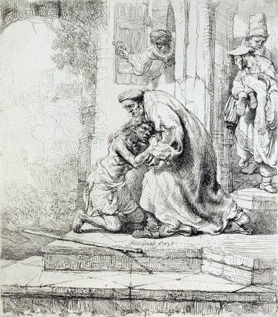 Retorno do Filho Pródigo (caneta e tinta no papel) de Rembrandt van Rijn