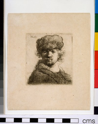 Auto-retrato com um gorro de pele grosso de Rembrandt van Rijn