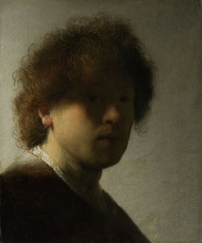 Auto-retrato quando jovem, c.1628 (óleo no painel) de Rembrandt van Rijn