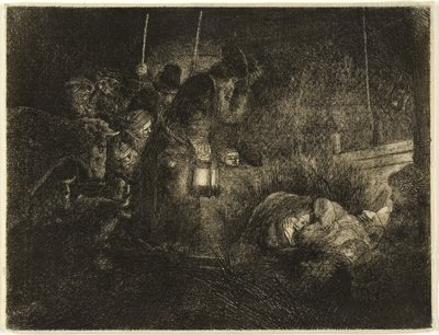 A Adoração dos Pastores: Uma peça nocturna, c.1657 (gravura em papel) de Rembrandt Harmensz. van Rijn