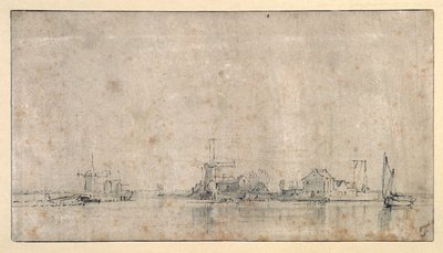 O Amstel na Omval, c.1650-53 (caneta e tinta com lavagem em papel) de Rembrandt Harmensz. van Rijn