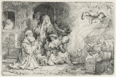 O anjo partindo da família de Tobias (caneta e tinta no papel) de Rembrandt van Rijn