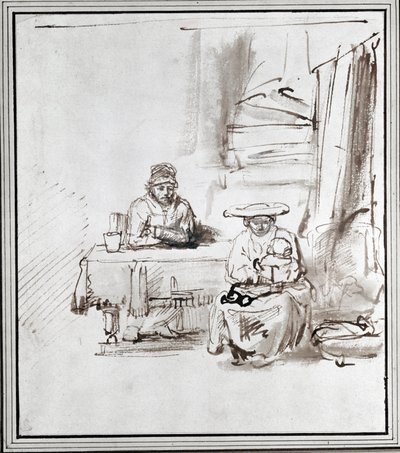 A Sagrada Família. Desenho a caneta e tinta (desenho) de Rembrandt Harmensz. van Rijn