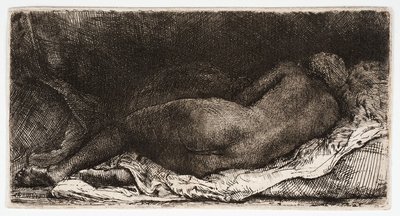 A mulher nua, a dormir com as nádegas ao vento, de Rembrandt Harmensz. van Rijn