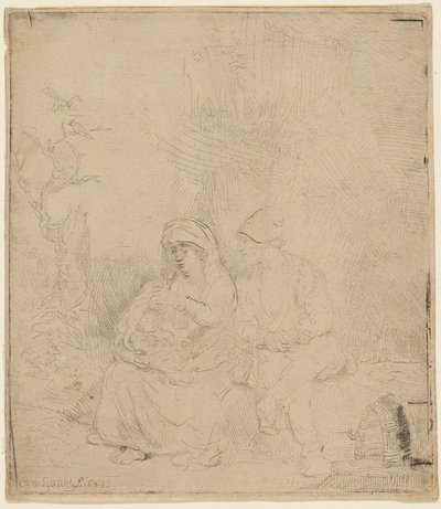 O resto no voo para o Egipto: Ligeiramente Etched de Rembrandt Harmensz. van Rijn