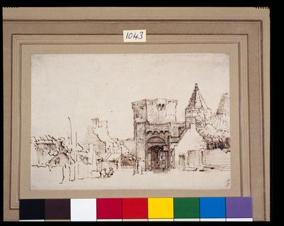 The Rijnpoort at Rhenen in Gelderland, c.1649 (caneta de palheta e tinta com lavagem em papel) de Rembrandt Harmensz. van Rijn