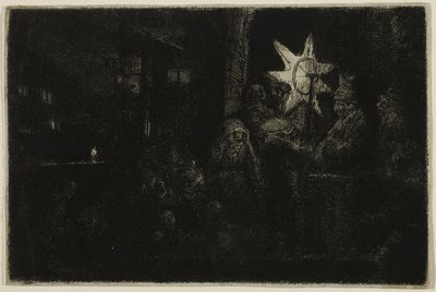A Estrela dos Reis: Uma peça nocturna, c.1651 (gravura a seco, gravura em papel de marfim) de Rembrandt Harmensz. van Rijn