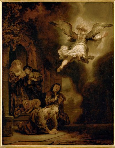 O arcanjo Rafael deixa a família de Tobit ... de Rembrandt Harmensz. van Rijn