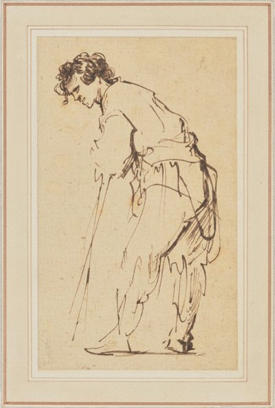 Jovem apoiado num pau de Rembrandt Harmensz. van Rijn