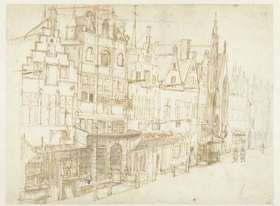 Vista de uma fileira de casas de uma cidade de Rembrandt van Rijn (school of)