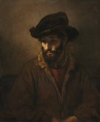 Um homem barbudo usando um chapéu de Rembrandt van Rijn
