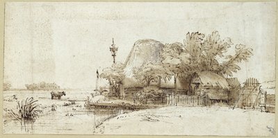 Uma fazenda por um córrego de Rembrandt van Rijn