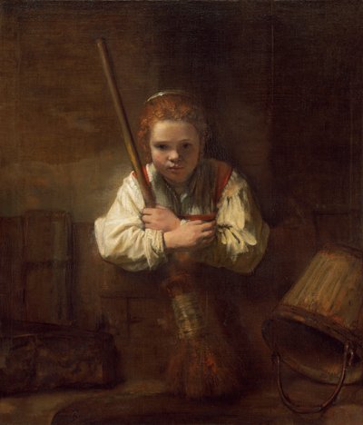 Uma menina com uma vassoura, 1651 de Rembrandt van Rijn