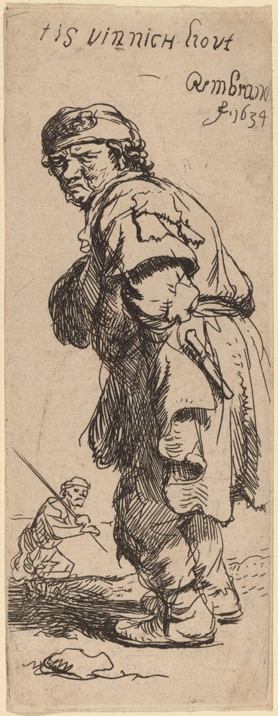 Um camponês chamando: "tis vinnich kout" (está muito frio) de Rembrandt van Rijn