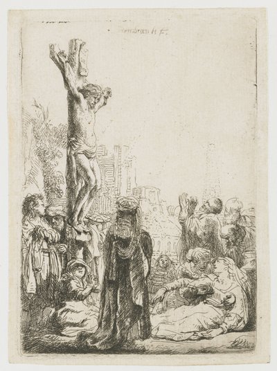 Um tocador de viela de roda cego e a sua família a receber esmolas de Rembrandt van Rijn