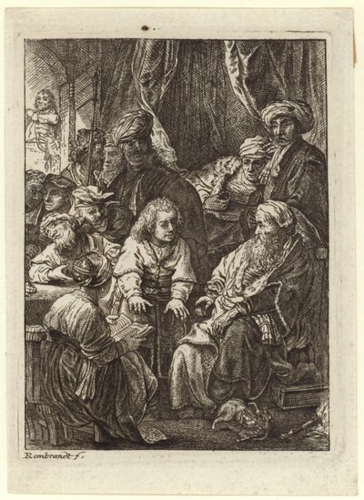 Uma multidão de pessoas se reuniu em torno de um velho sentado de Rembrandt van Rijn