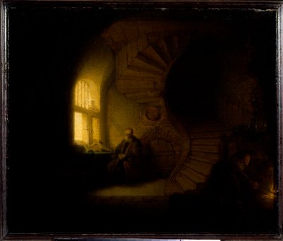 Um filósofo em meditação Pintura de Harmenszoon van Rijn this Rembrandt (1606-1669) 1632 Sol. 0,28x0,34 m Paris, musee du Louvre de Rembrandt van Rijn