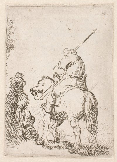 Um soldado com turbante a cavalo de Rembrandt van Rijn