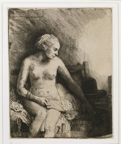 Uma mulher no banho com um chapéu ao lado dela, 1658 de Rembrandt van Rijn