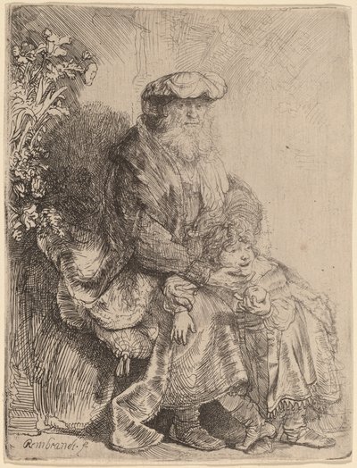 Abraão acariciando Isaac de Rembrandt van Rijn