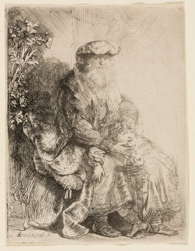 Abraão acariciando Isaac de Rembrandt van Rijn