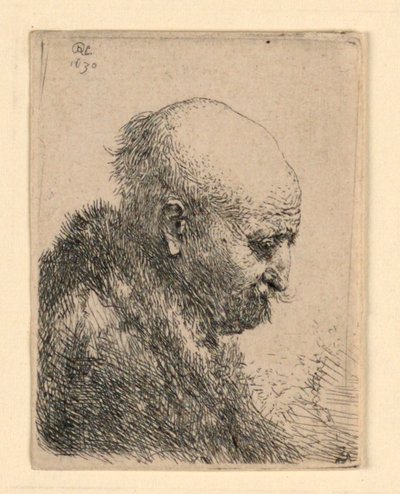 Homem careca no perfil direito: busto pequeno; O pai do artista? de Rembrandt van Rijn