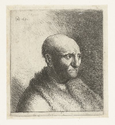 Homem careca com capa de pele: busto de Rembrandt van Rijn