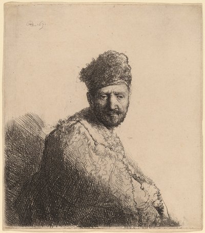 Homem barbudo, em um boné oriental peludo e manto: o pai do artista de Rembrandt van Rijn