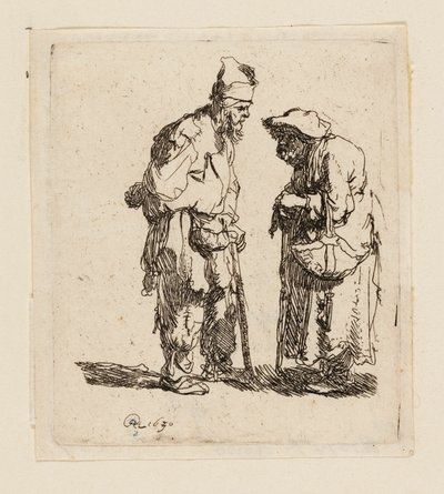 Mendigo e mendiga conversando de Rembrandt van Rijn