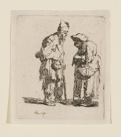 Um mendigo e uma mendiga a conversar de Rembrandt van Rijn