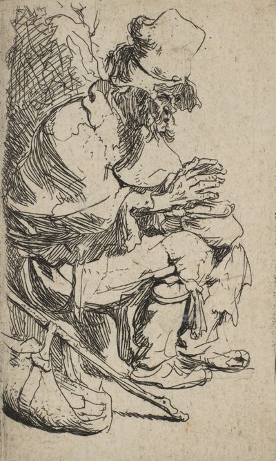 Mendigo sentado aquecendo as mãos em um braseiro, ca. 1630., c. 1630. de Rembrandt van Rijn