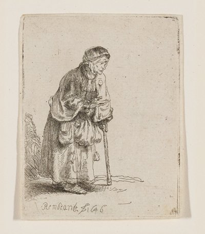 Mulher mendiga apoiada num bastão de Rembrandt van Rijn